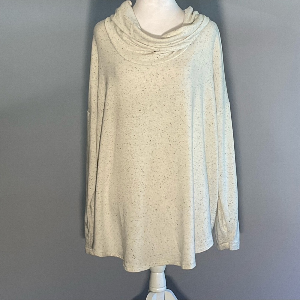 Lou Grey Soft Cowl Neck Speckled Knit Sweater XL